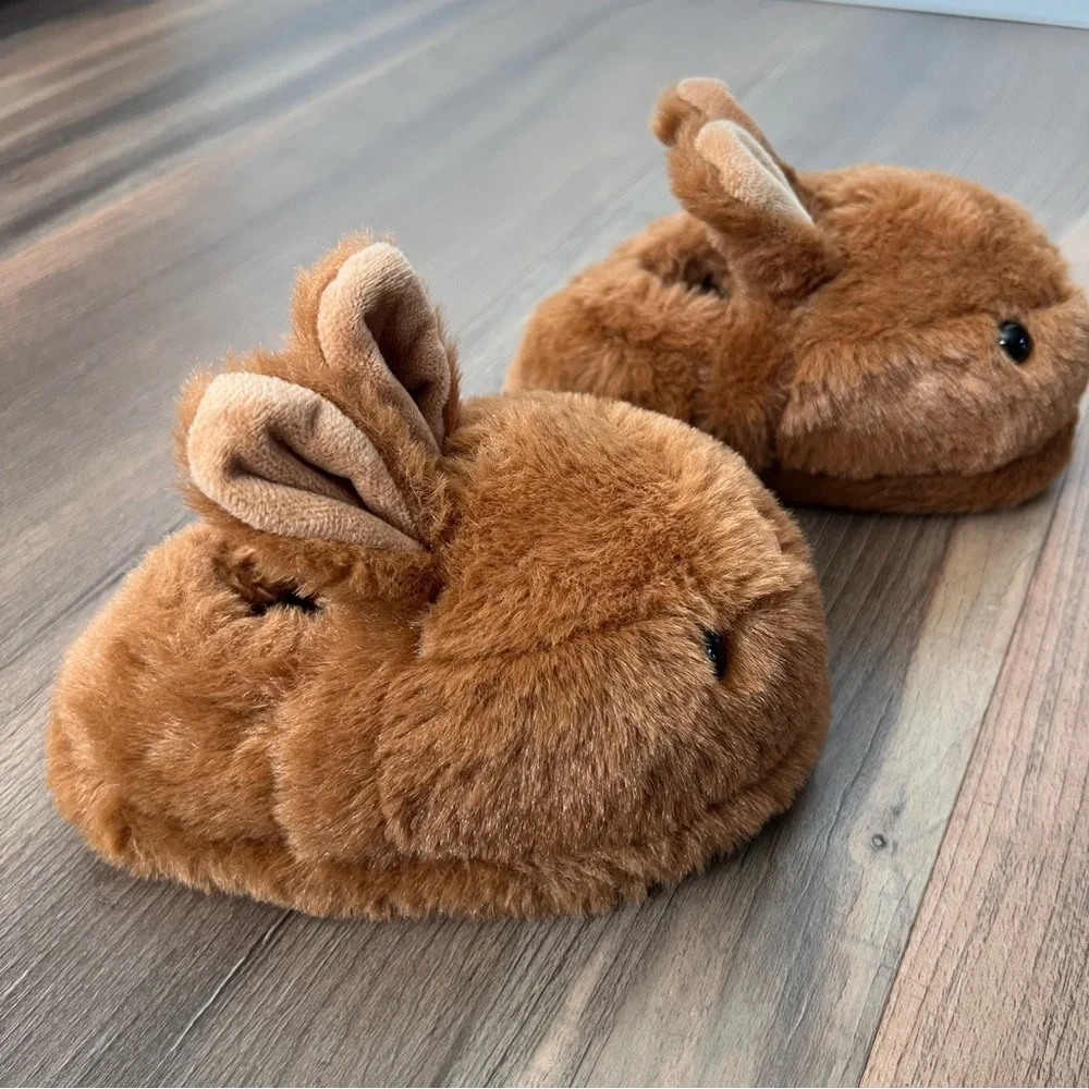 NWOT Olivia & Kate Toddler Brown Fuzzy Bunny Slippers Size Medium 8/9